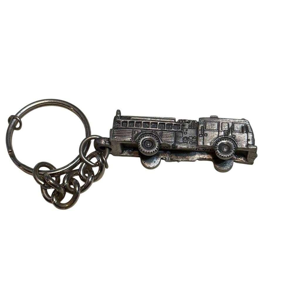 FFBI Firefighters Burn Institute Fire Truck Keychain Pewter Tone Metal 4¾"